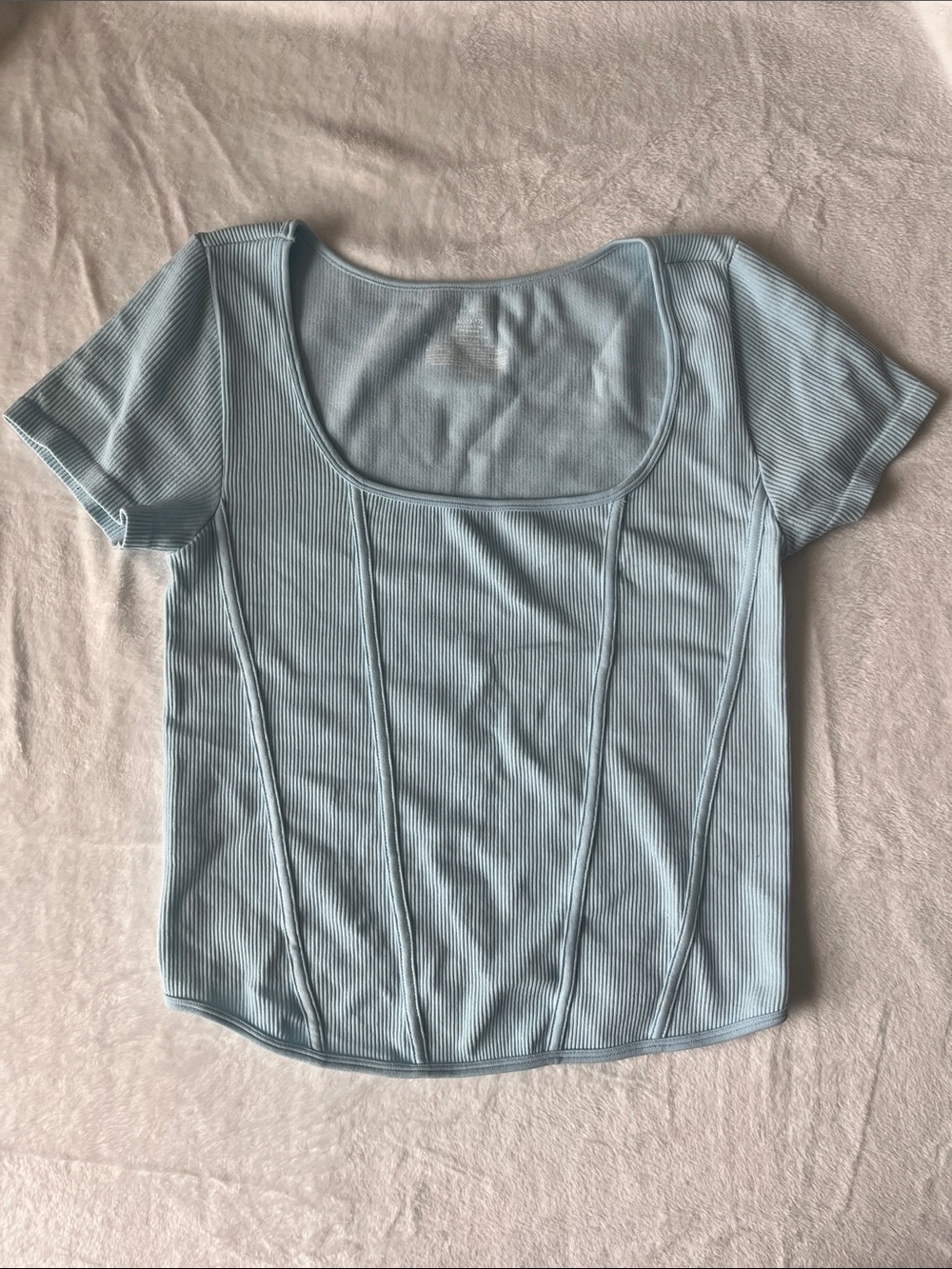 Light Blue Ribbed Scoop-Neck Short Sleeve Top